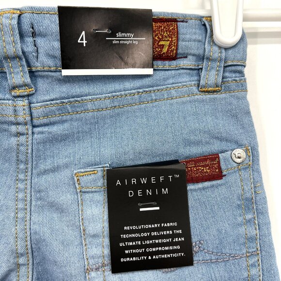 NWT 7 for all mankind Girls Blue Airweft Denim Jeans Size 4 Stretch Straight Leg - Picture 9 of 12